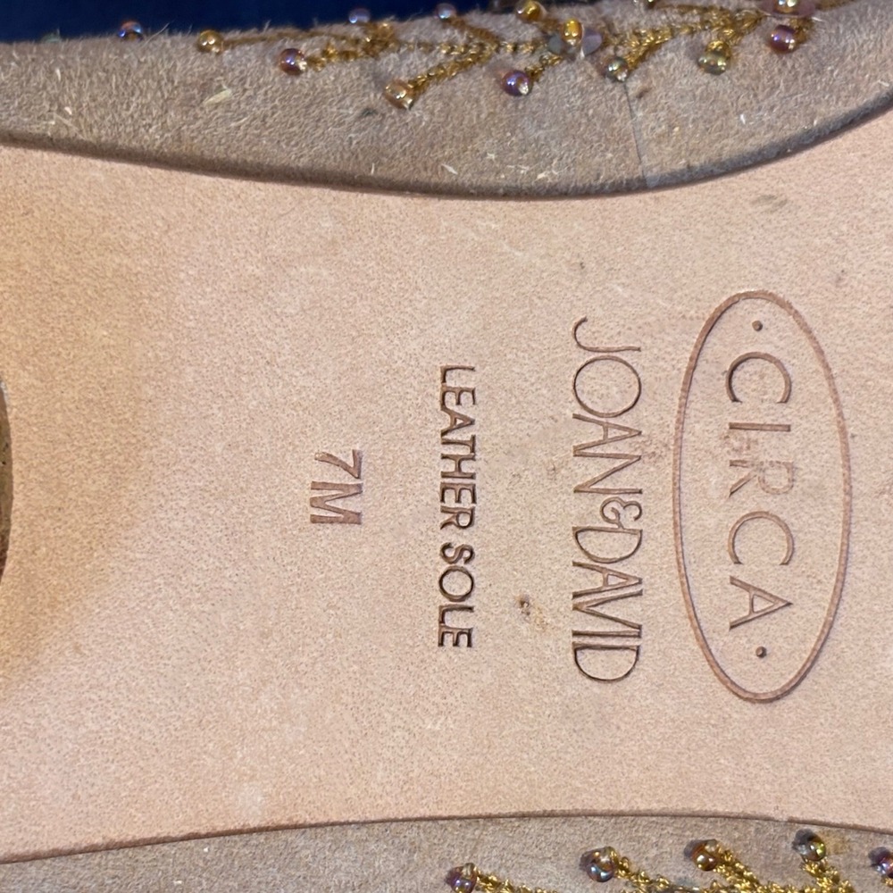 Circa Joan & David Embroidered Beaded Suede Heel Womens 7 Tan Boho - Picture 7 of 11